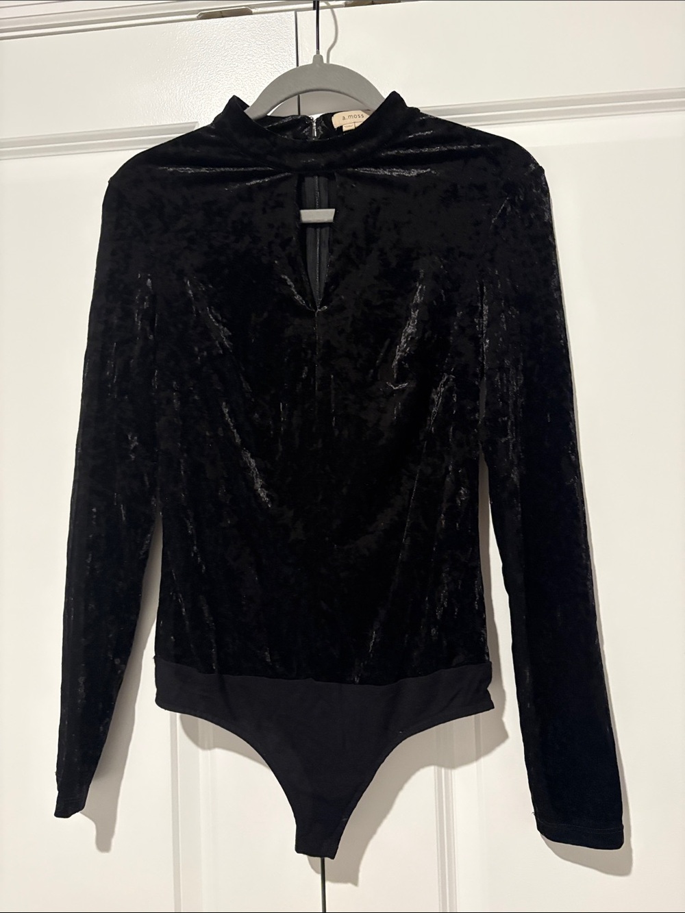 A.moss Long-Sleeve Black Velvet Bodysuit - Unbranded